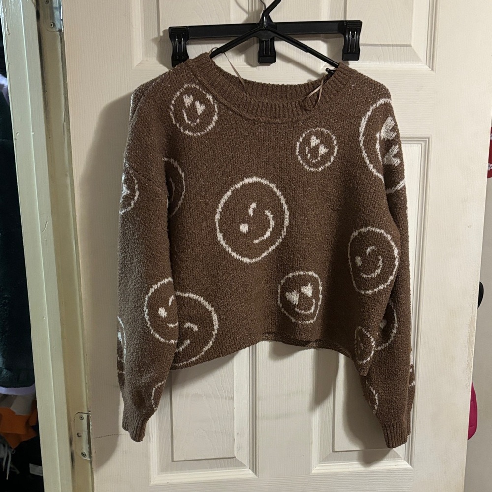 Pink Rose Brown Smiley Sweater